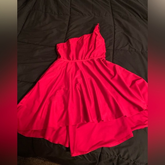 Jr City Studio 1 Shoulder Fit-and-flare Mini Silky Soft Red Dress pockets Sz 15 - Picture 6 of 12